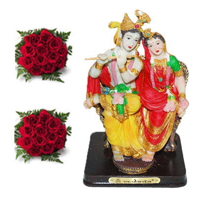 "Radha krishna Idol in sitting position, Flower Bunches (2no.) - Click here to View more details about this Product